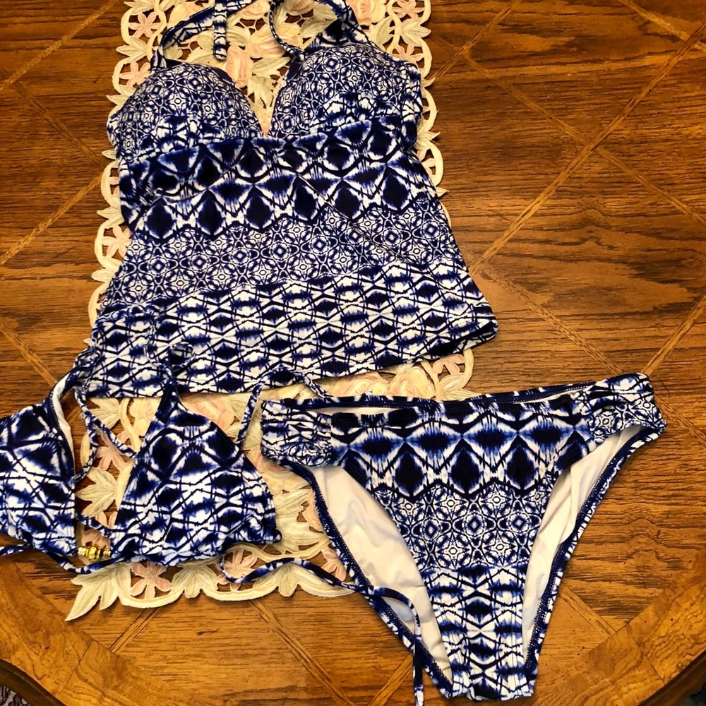 LA BLANCA BLUE INDIGO SHIBORI print bikini/tankini